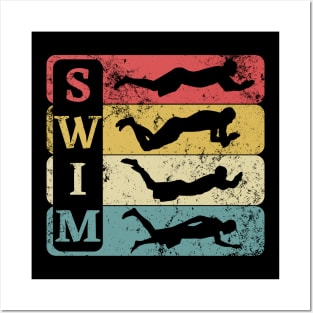 Retro Vintage Swimmer Swimming Posters and Art